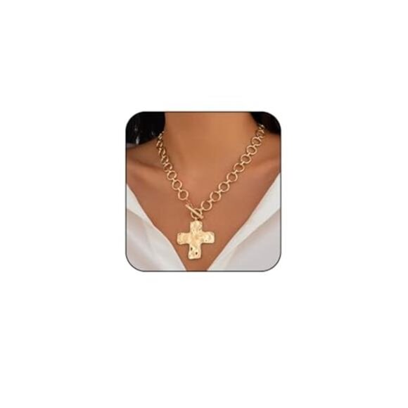 Gold Chunky Cross Necklace for Women Statement Cross Pendant Necklace - Picture 6 of 6